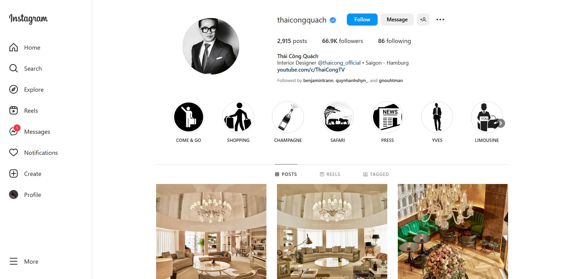 Ví dụ về kênh Instagram của Thái Công Inferior