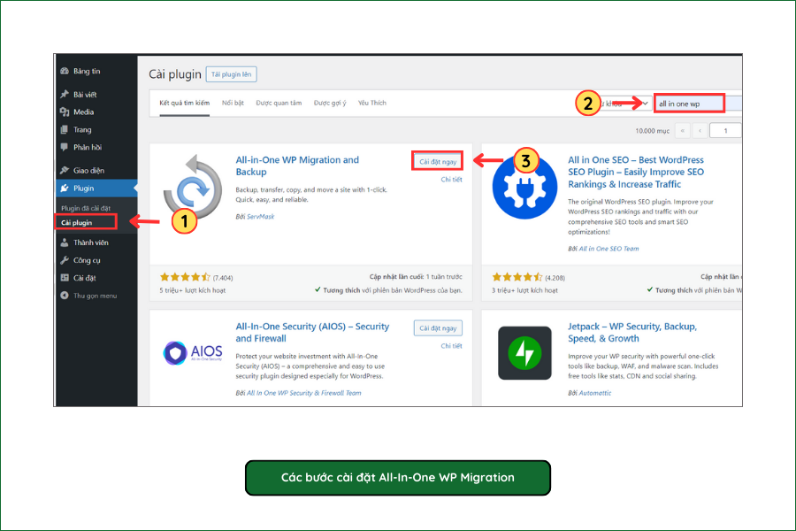Các bước cài đặt All-In-One WP Migration