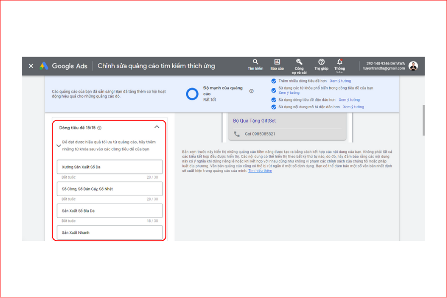 Thực hành tạo quảng cáo tìm kiếm Google Ads 